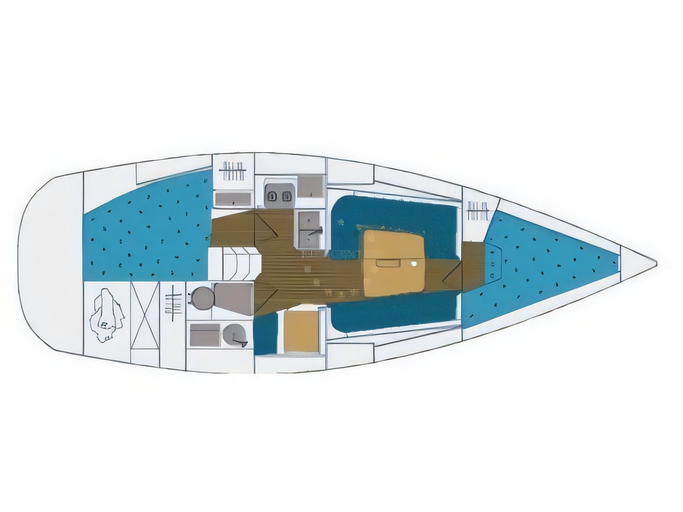 Layout of Elan 333 sail boat with 2 cabins Croatia yacht charter