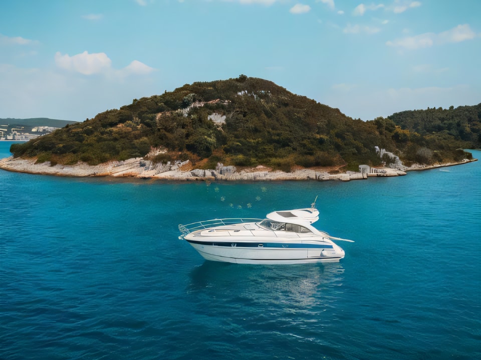 Exterior overview of Bavaria 42 HT motoryacht for charter from Seget Donji Marina Baotic in the Split sailing area Croatia