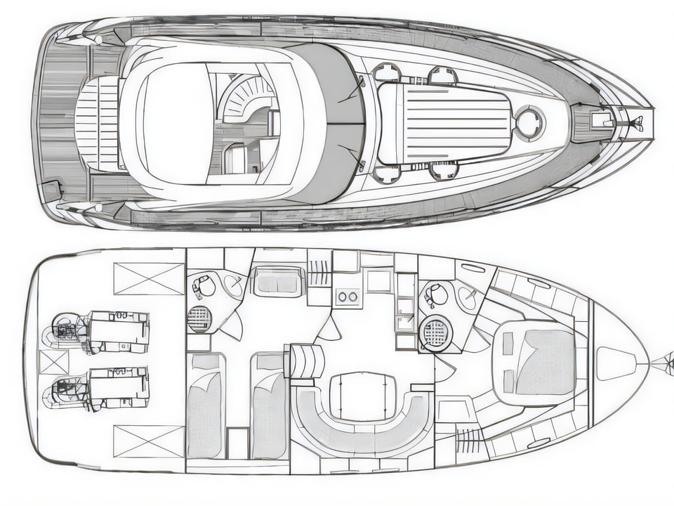 Layout of Bavaria 42 HT motoryacht with 2 cabins Croatia yacht charter