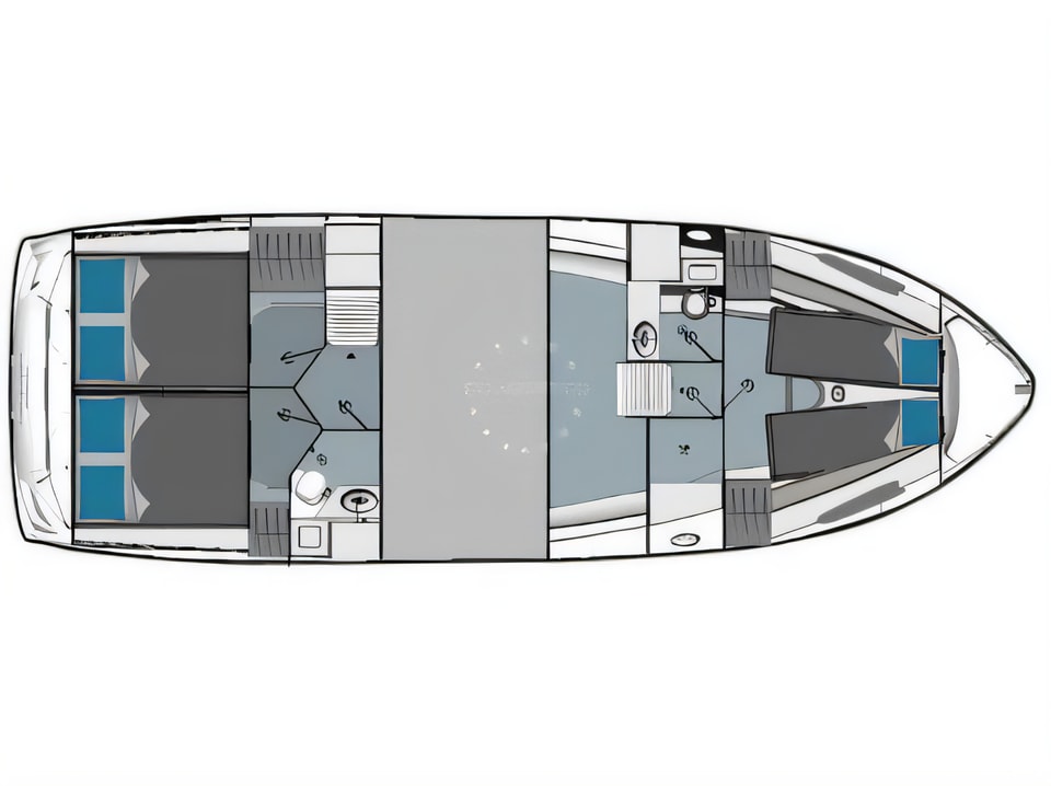 Layout of Bavaria E40 Fly motor boat with 3 cabins Croatia yacht charter