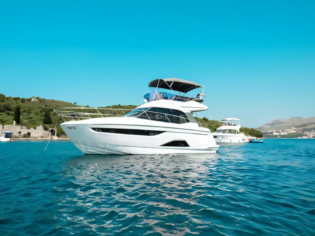 Exterior overview of Bavaria R40 FLY motor boat for charter from Seget Donji Marina Baotic in the Split sailing area Croatia