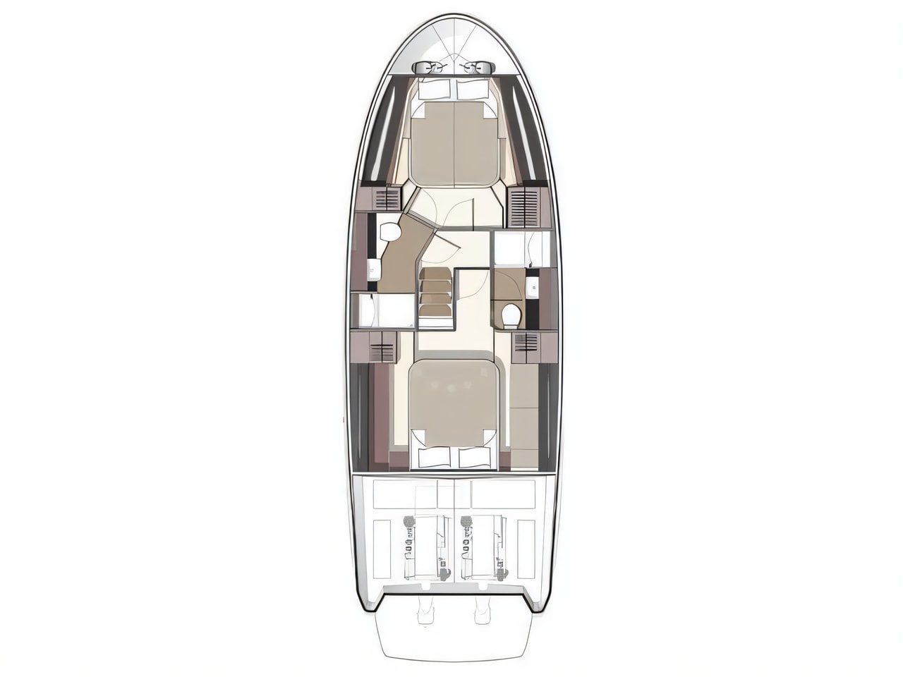 Interior of Bavaria R40 FLY motor boat with 2 cabins Croatia yacht charter