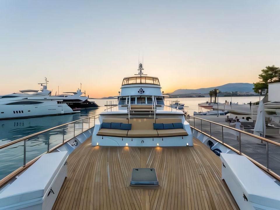 Exterior overview of Burger motoryacht for charter from Podstrana Marina Lav in the Split sailing area Croatia