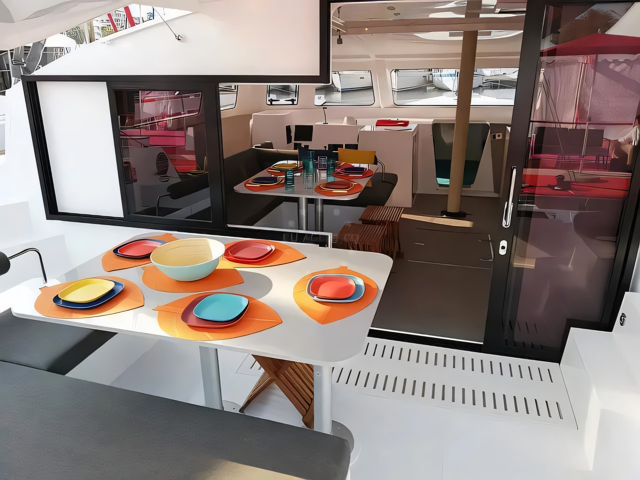 Layout of Neel 43 catamaran with 3 cabins Croatia yacht charter