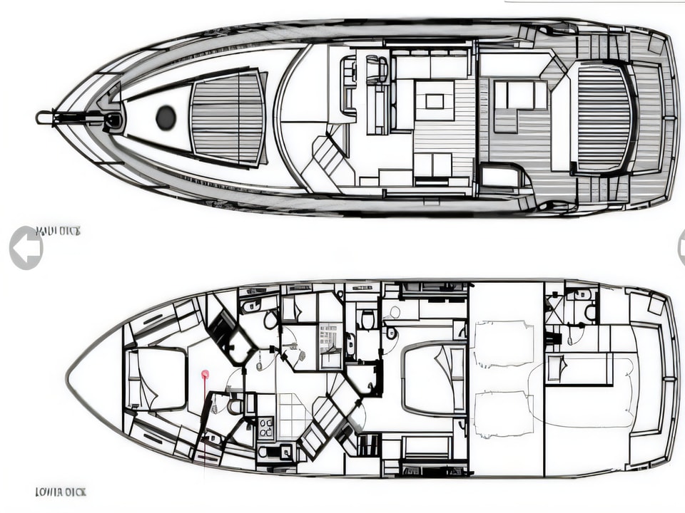 Layout of Sunseeker Predator 64 motoryacht with 4 cabins Croatia yacht charter
