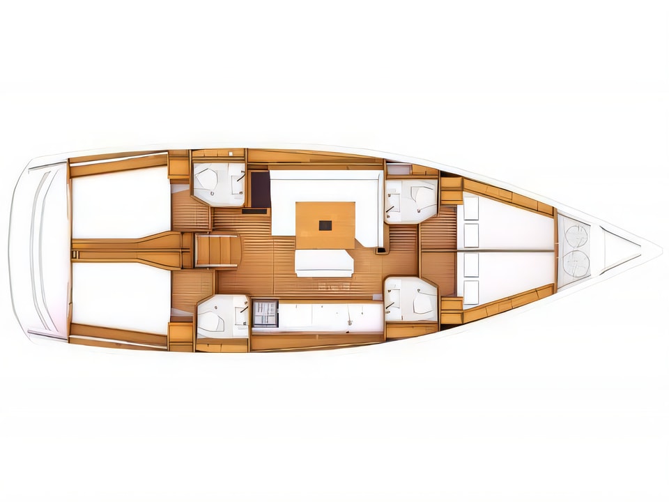 Layout of Sun Odyssey 479 sail boat with 4 cabins Croatia yacht charter