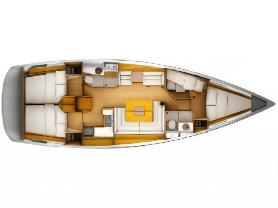 Layout of Sun Odyssey 449 sail boat with 4 cabins Croatia yacht charter
