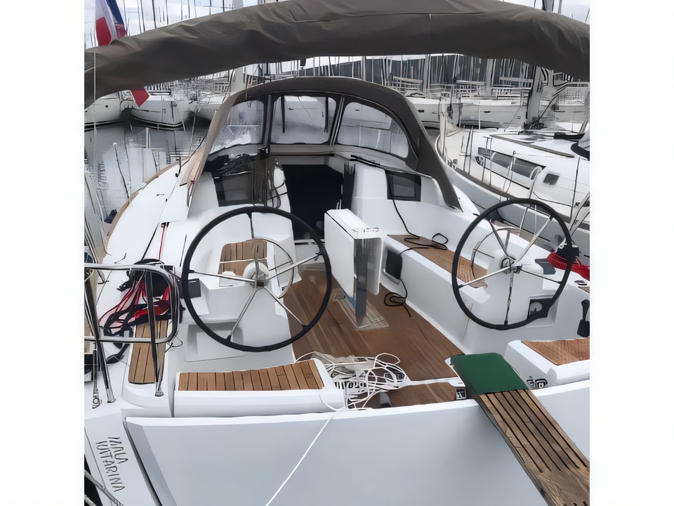 Exterior overview of Sun Odyssey 389 sail boat for charter from Sukosan Marina Dalmacija in the Kornati sailing area Croatia