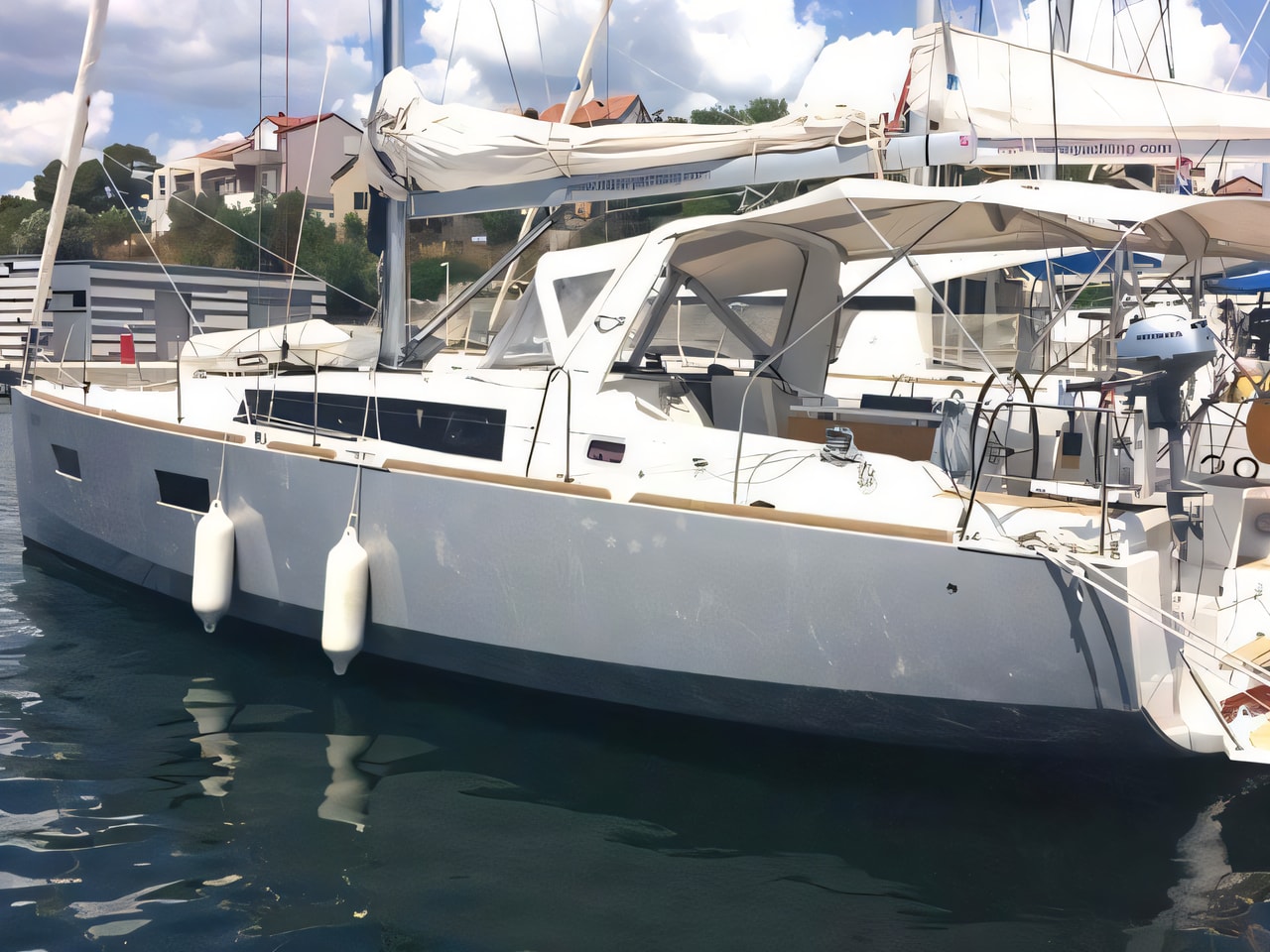 Exterior overview of Oceanis 38 sail boat for charter from Rogoznica Marina Frapa in the Sibenik sailing area Croatia