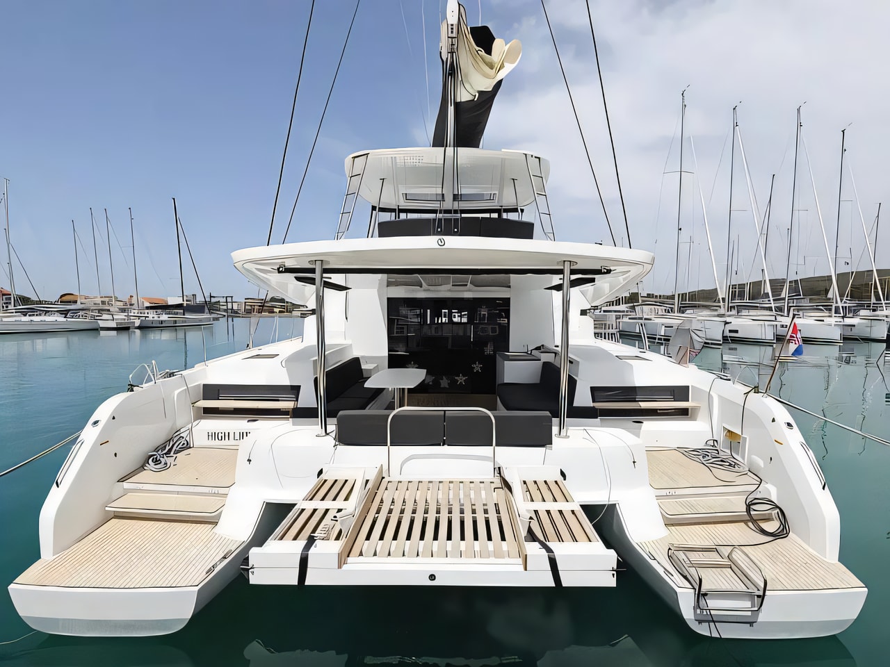 Exterior overview of Lagoon 50 catamaran for charter from Sukosan Marina Dalmacija in the Zadar sailing area Croatia