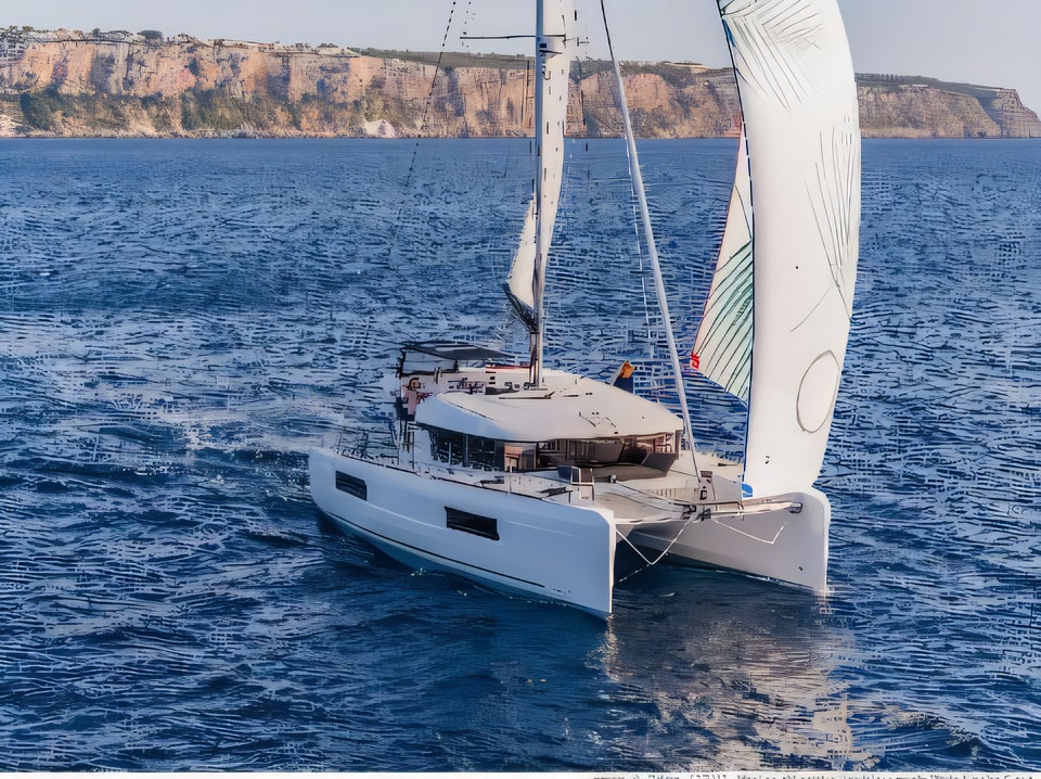 Exterior overview of Lagoon 40 catamaran for charter from Slano ACI Marina in the Dubrovnik sailing area Croatia