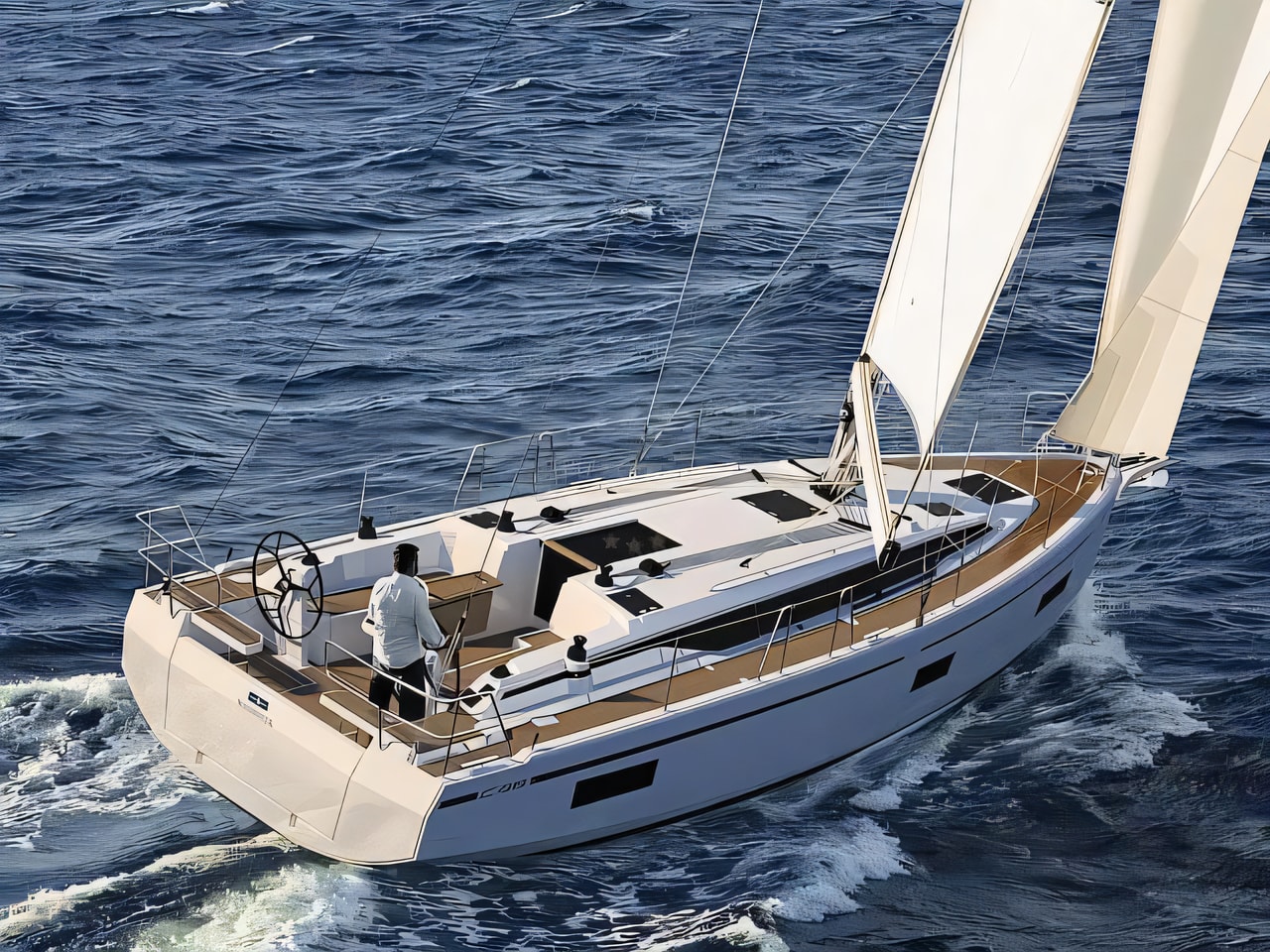 Exterior overview of Bavaria C38 sail boat for charter from Krk Marina Punat in the Istria / Kvarner sailing area Croatia
