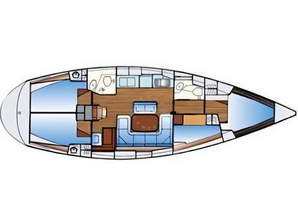 Layout of Bavaria 42 sail boat with 4 cabins Croatia yacht charter
