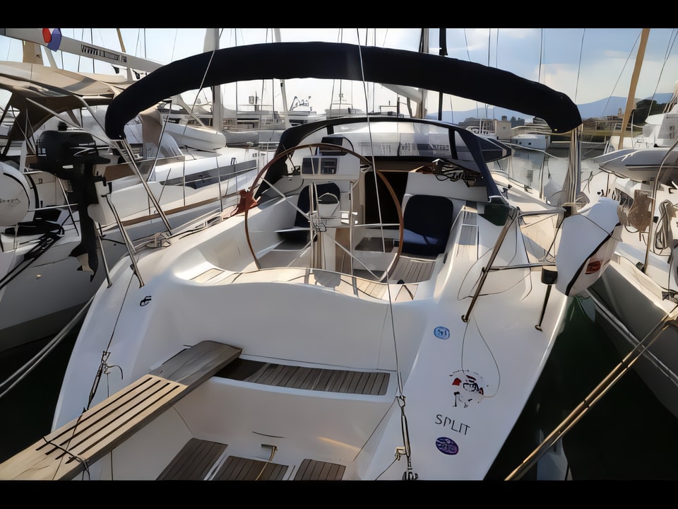 Exterior overview of Elan 431 sail boat for charter from Kastela Gomilica Marina in the Sibenik sailing area Croatia