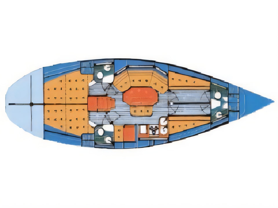 Layout of Elan 431 sail boat with 4 cabins Croatia yacht charter