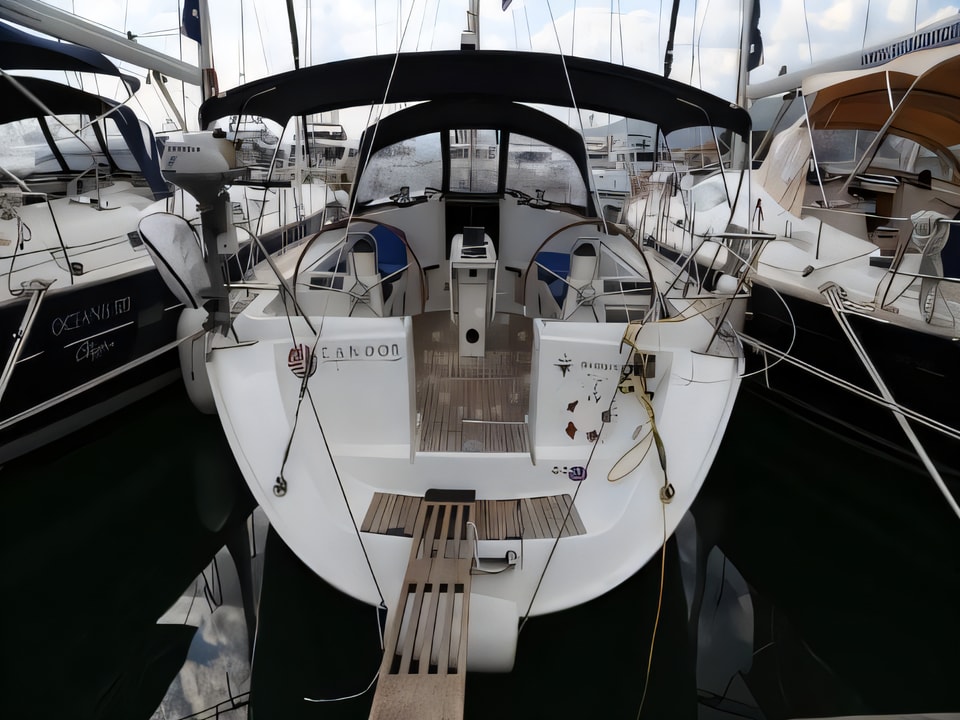 Exterior overview of Sun Odyssey 45.2 sail boat for charter from Kastela Gomilica Marina in the Sibenik sailing area Croatia