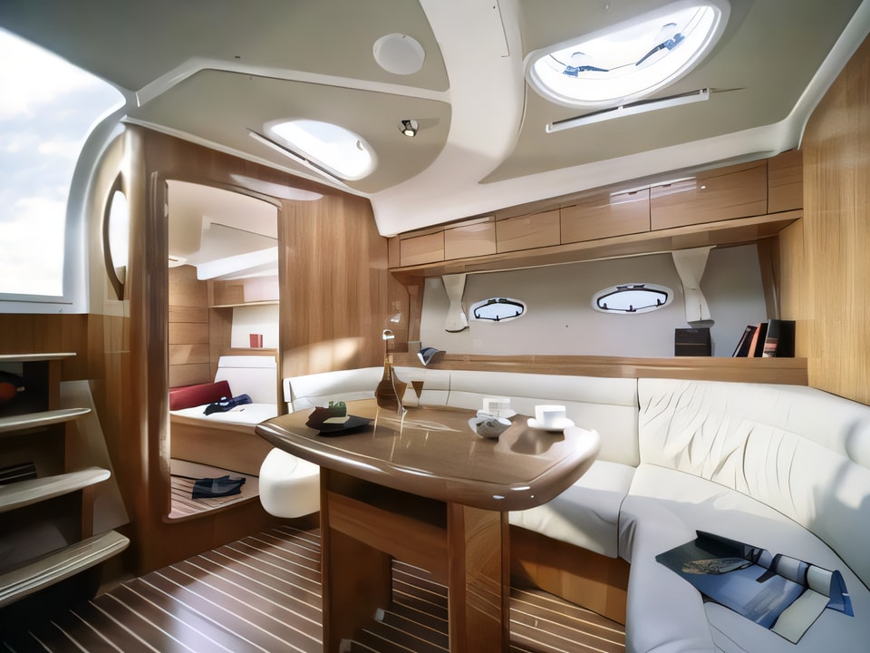 Interior of Bavaria 37 Sport motor boat with 2 cabins Croatia yacht charter