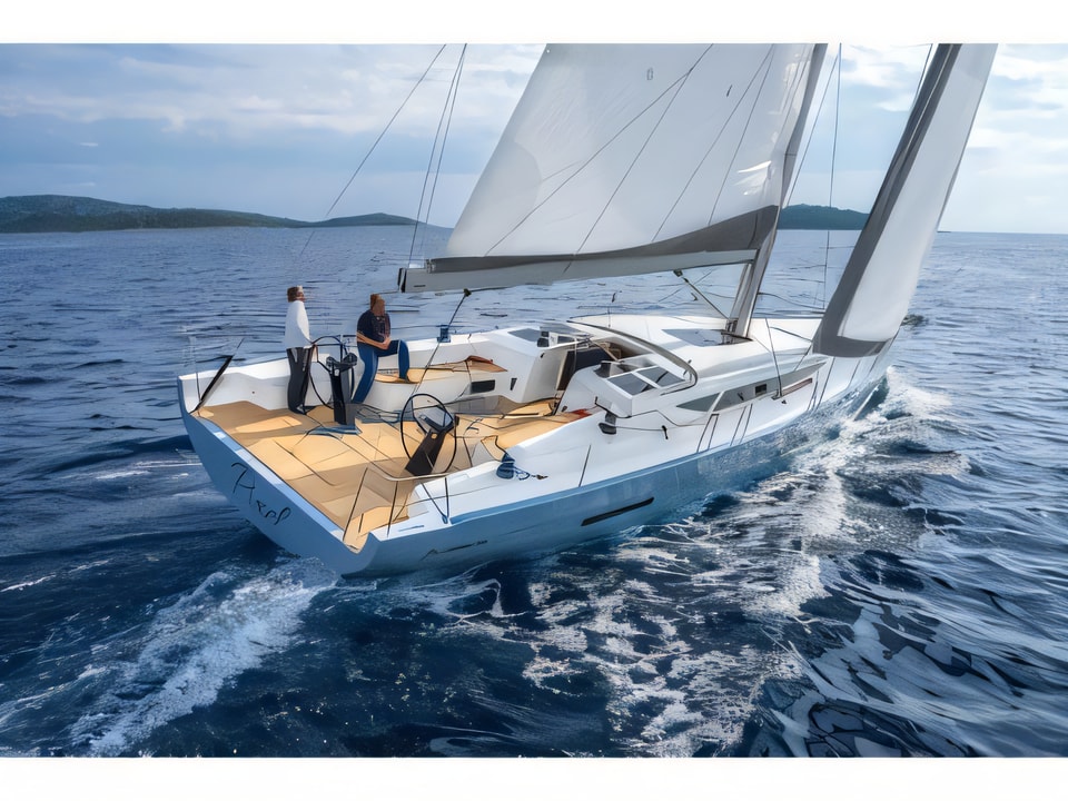 Exterior overview of More 55 sail boat for charter from Kastela Gomilica Marina in the Sibenik sailing area Croatia