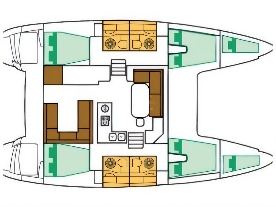 Layout of Lagoon 400 catamaran with 4 cabins Croatia yacht charter