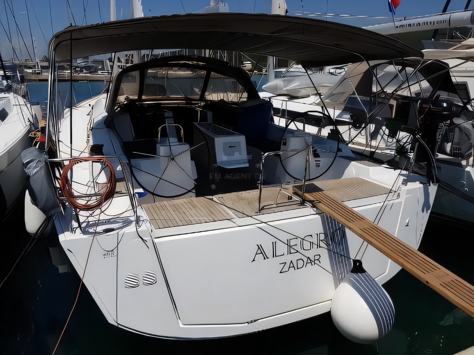 Exterior overview of Dufour 460 Grand Large sail boat for charter from Sukosan Marina Dalmacija in the Zadar sailing area Croatia