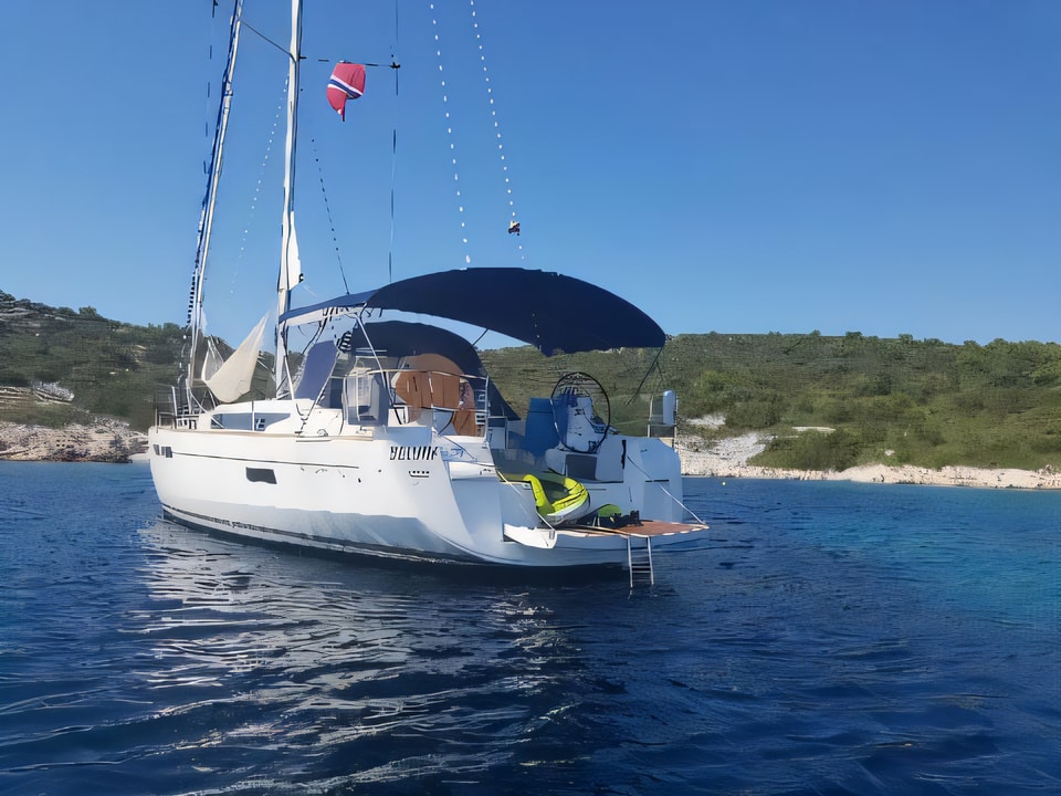Exterior overview of Sun Odyssey 479 sail boat for charter from Sukosan Marina Dalmacija in the Zadar sailing area Croatia
