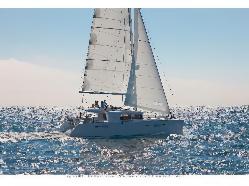 Exterior overview of Lagoon 450 F equipped with generator, A / C (saloon+cabins), water maker, dishwasher, ice maker, bow truster catamaran for charter from Split Marina Mornar in the Split sailing area Croatia