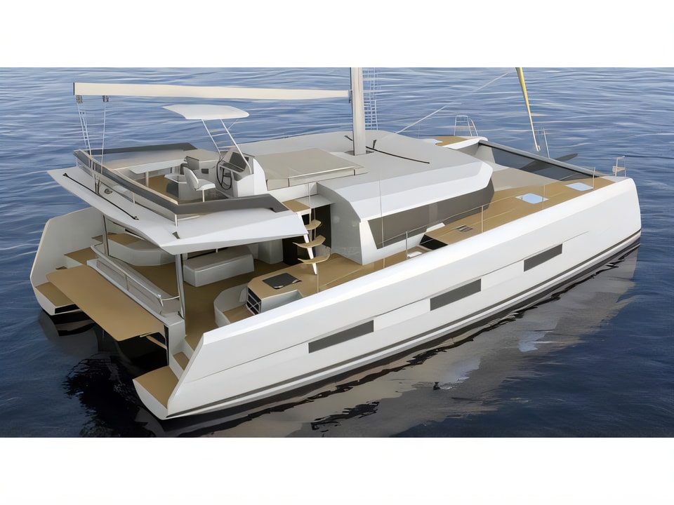 Exterior overview of Dufour 48 catamaran for charter from SCT Marina Trogir in the Split sailing area Croatia