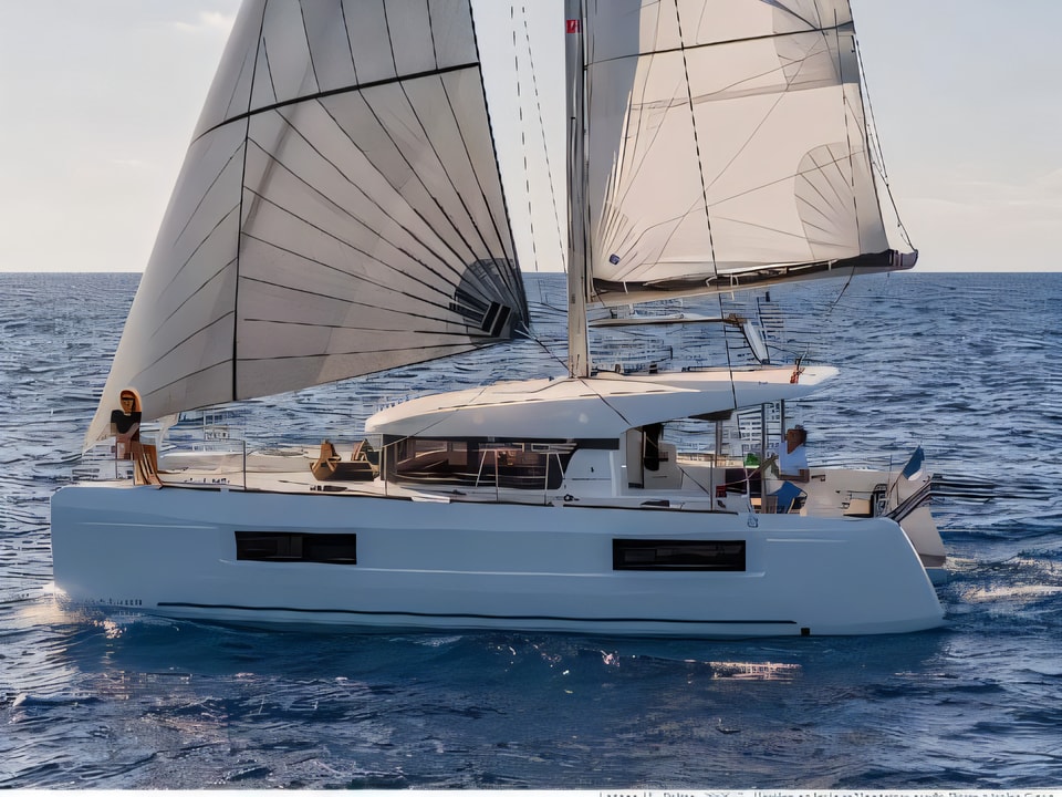 Exterior overview of Lagoon 40 catamaran for charter from Sukosan Marina Dalmacija in the Zadar sailing area Croatia