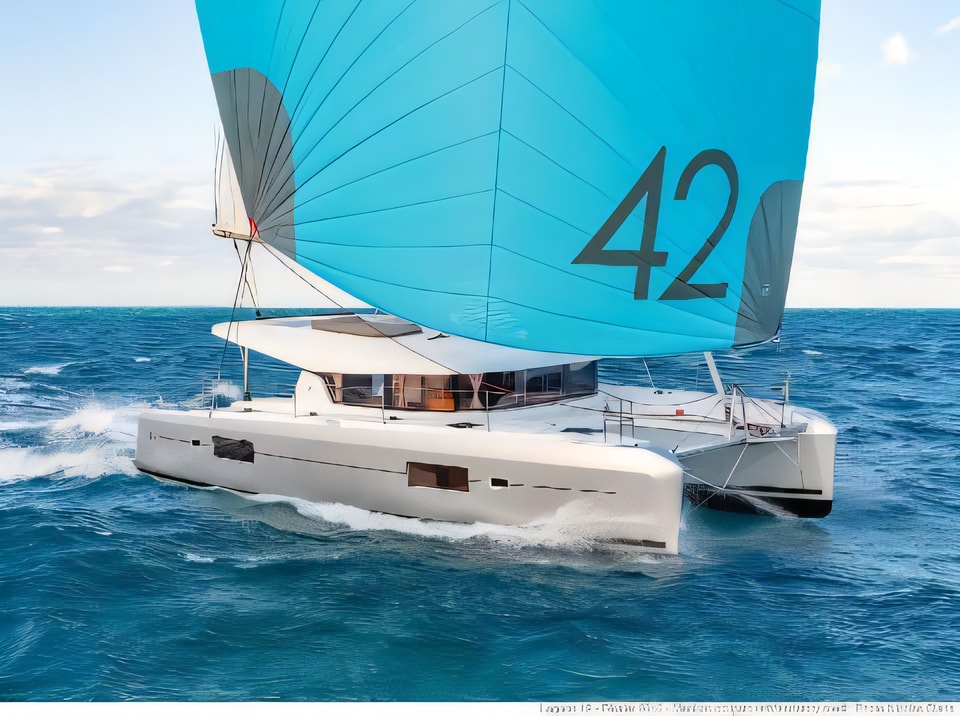 Exterior overview of Lagoon 42 catamaran for charter from Biograd Sangulin in the Zadar sailing area Croatia