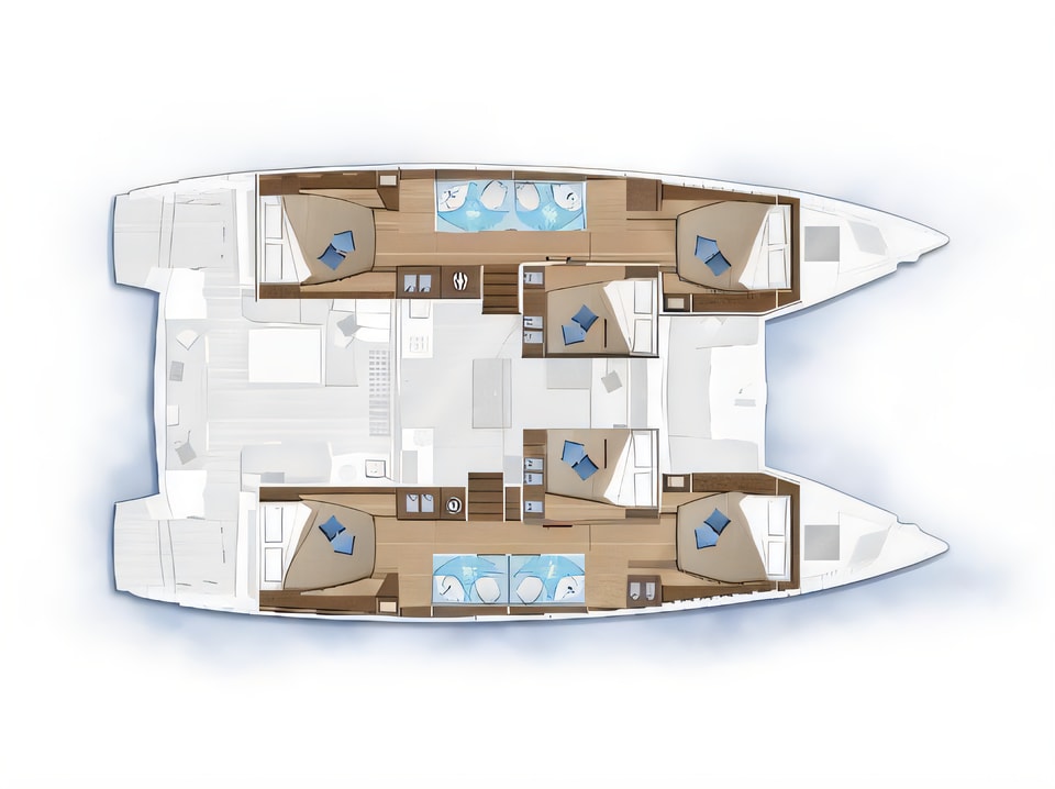 Layout of Lagoon 50 Fly catamaran with 6 cabins Croatia yacht charter