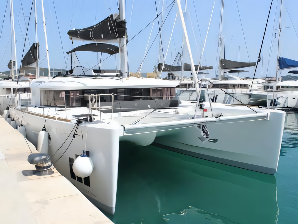 Exterior overview of Lagoon 450 catamaran for charter from Seget Donji Marina Baotic in the Split sailing area Croatia