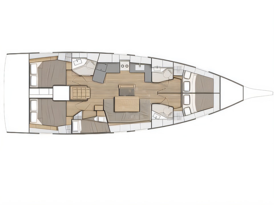Layout of Oceanis 46.1 sail boat with 5 cabins Croatia yacht charter