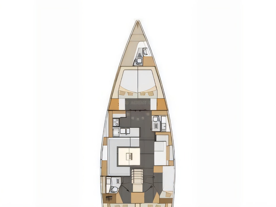 Layout of Elan Impression 50 sail boat with 5 cabins Croatia yacht charter
