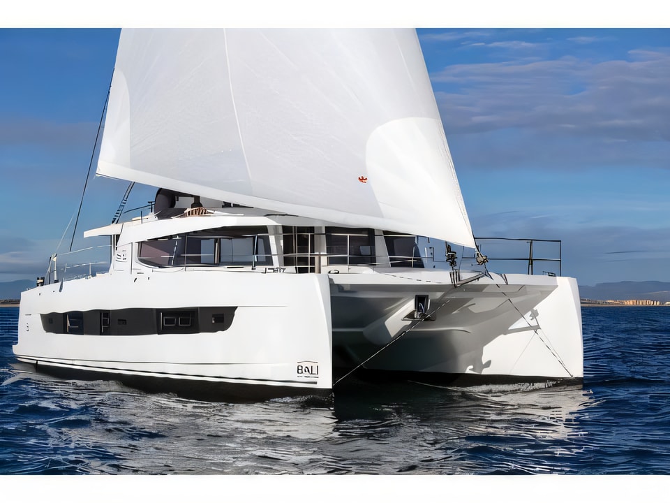 Exterior overview of Bali 4.8 catamaran for charter from Kastela Gomilica Marina in the Sibenik sailing area Croatia