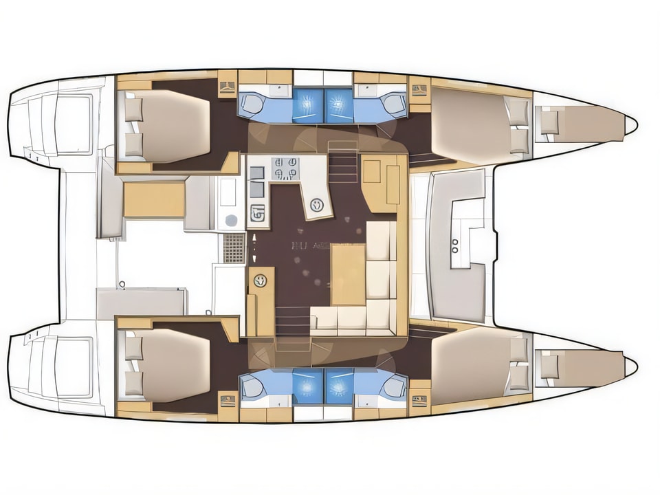 Layout of Lagoon 450 F catamaran with 6 cabins Croatia yacht charter