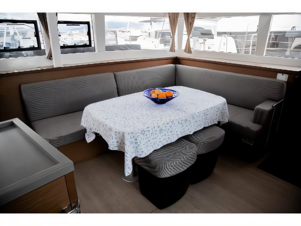 Interior of Lagoon 450 F ANJA equipped with generator, A / C (saloon+cabins), water maker, washer / dryer, dishwasher, microwave oven catamaran with 6 cabins Croatia yacht charter
