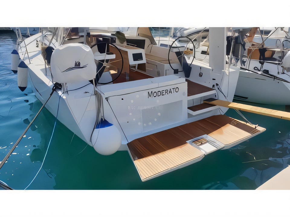 Exterior overview of Dufour 430 Grand Large sail boat for charter from Rogoznica Marina Frapa in the Sibenik sailing area Croatia