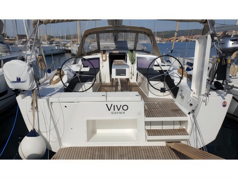 Exterior overview of Dufour 430 Grand Large sail boat for charter from Rogoznica Marina Frapa in the Sibenik sailing area Croatia