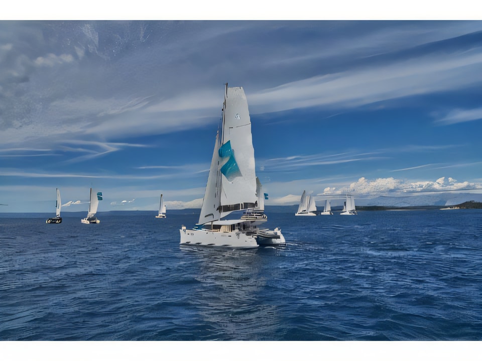 Exterior overview of Lagoon 450 Sport equipped with generator, A / C (saloon+cabins), dishwasher catamaran for charter from Split Marina Mornar in the Split sailing area Croatia