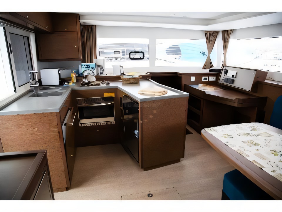 Interior of Lagoon 450 Sport equipped with generator, A / C (saloon+cabins), dishwasher catamaran with 6 cabins Croatia yacht charter
