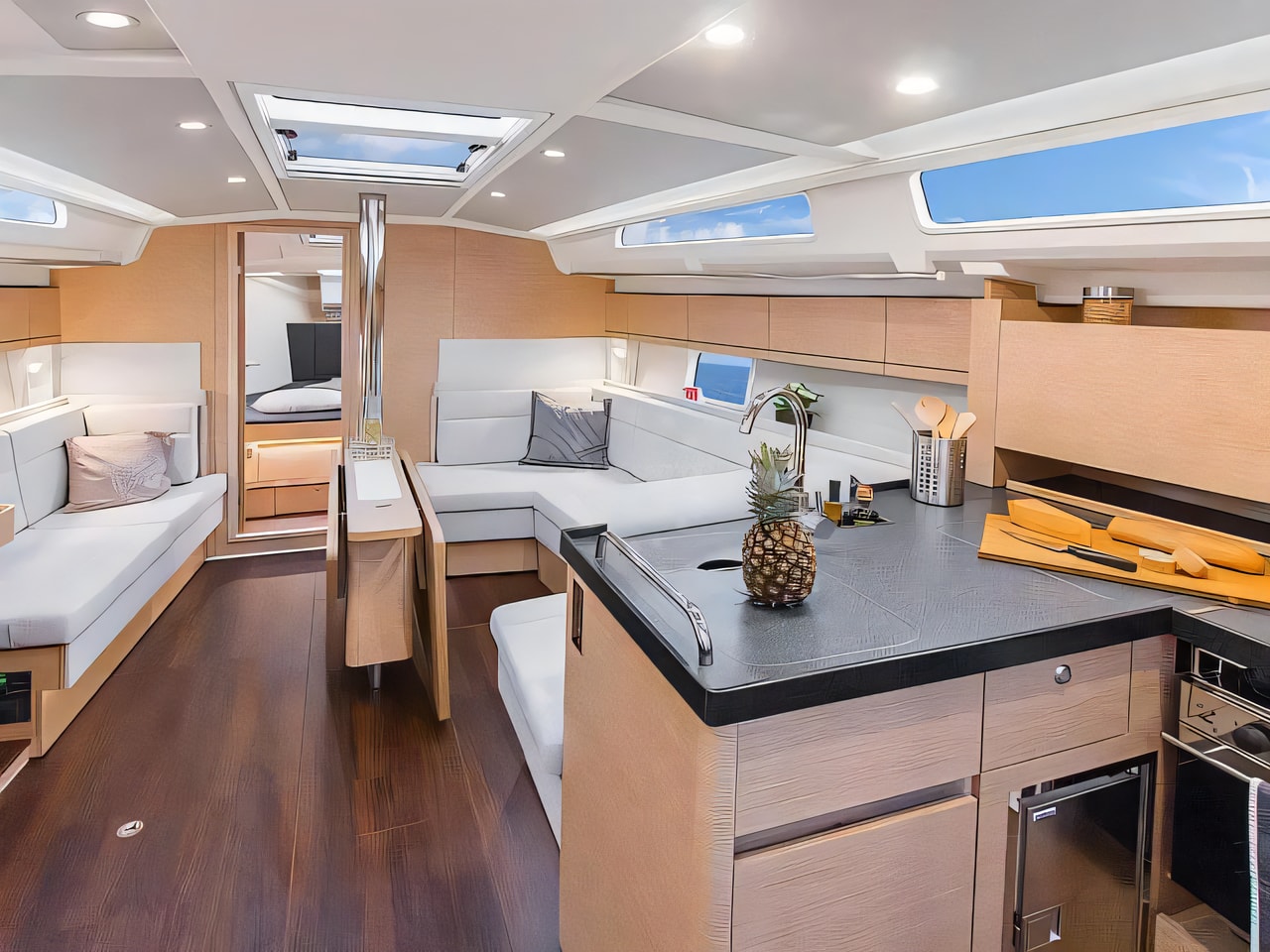 Layout of Hanse 418 sail boat with 3 cabins Croatia yacht charter