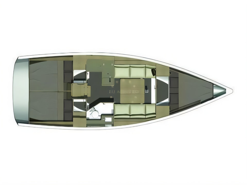Layout of Dufour 360 GL sail boat with 3 cabins Croatia yacht charter