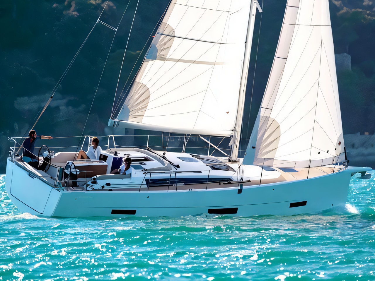 Exterior overview of Dufour 390 GL sail boat for charter from Sibenik Marina Mandalina in the Kornati sailing area Croatia