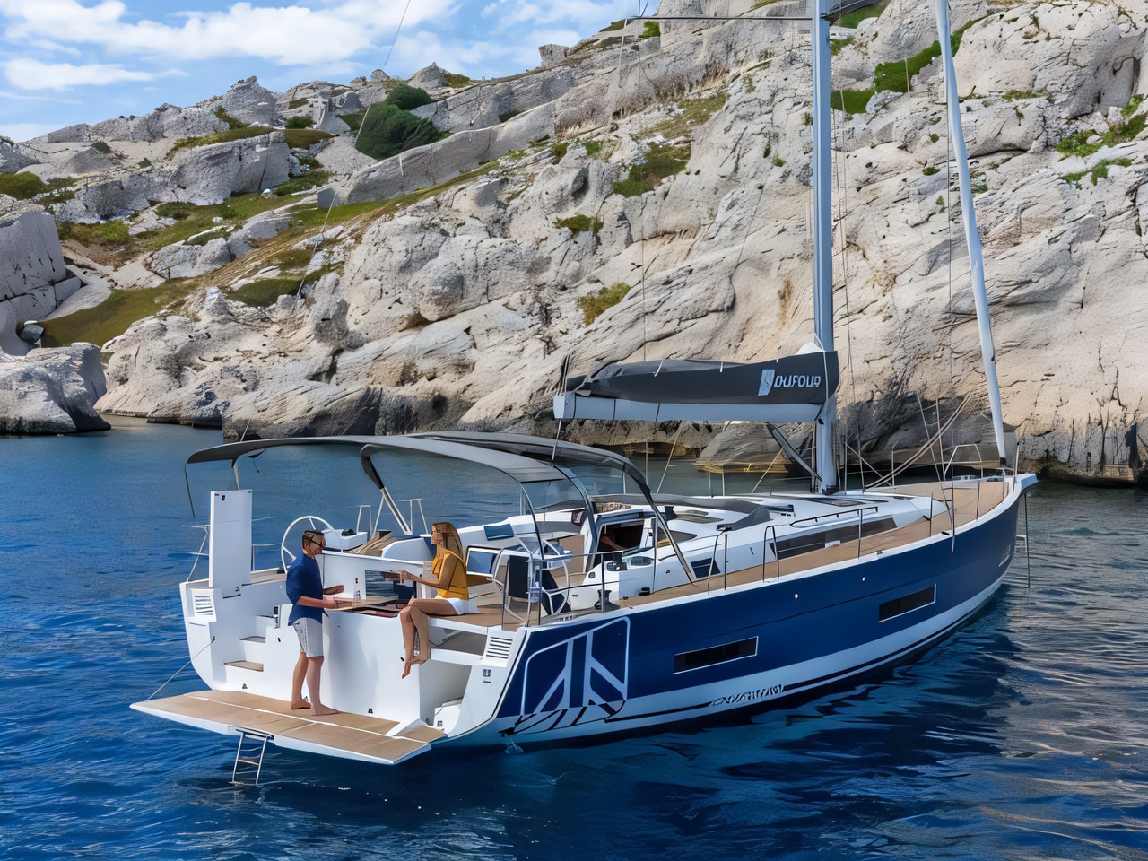 Exterior overview of Dufour 530 sail boat for charter from Sibenik Marina Mandalina in the Sibenik sailing area Croatia