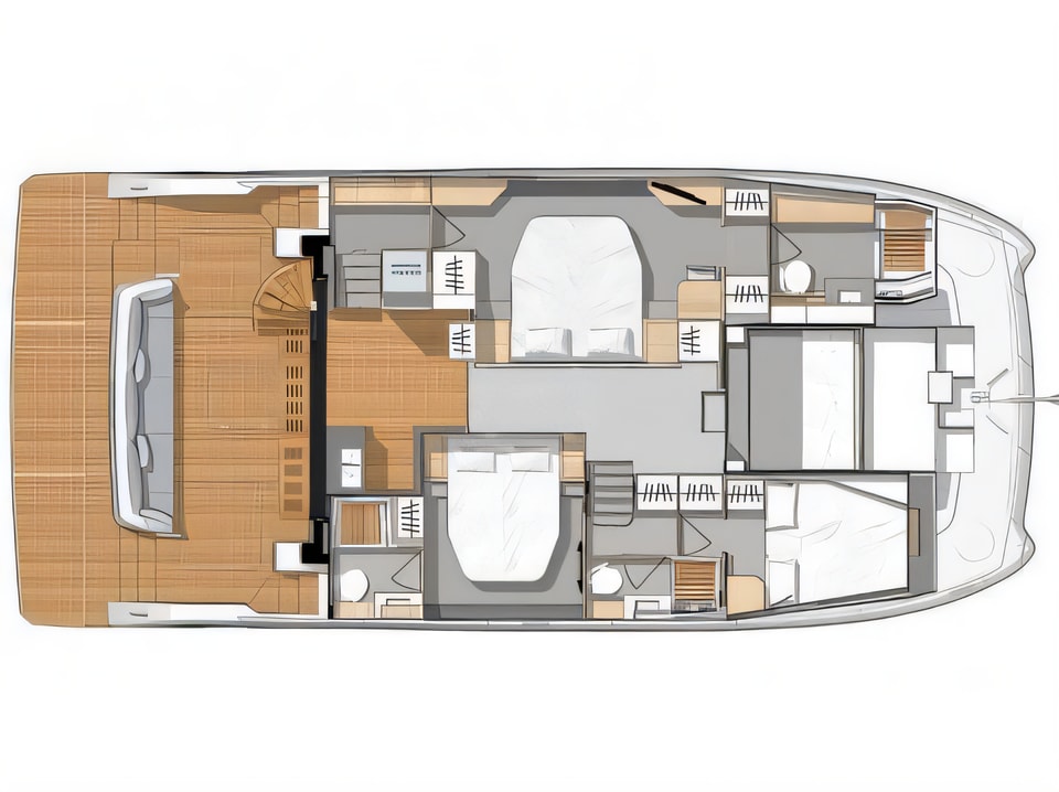 Layout of MY 44 Fountaine Pajot power catamaran with 4 cabins Croatia yacht charter