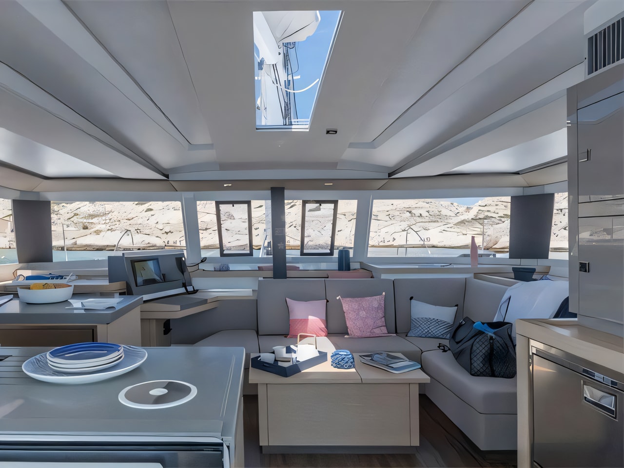 Layout of Fountaine Pajot Astrea 42 catamaran with 6 cabins Croatia yacht charter