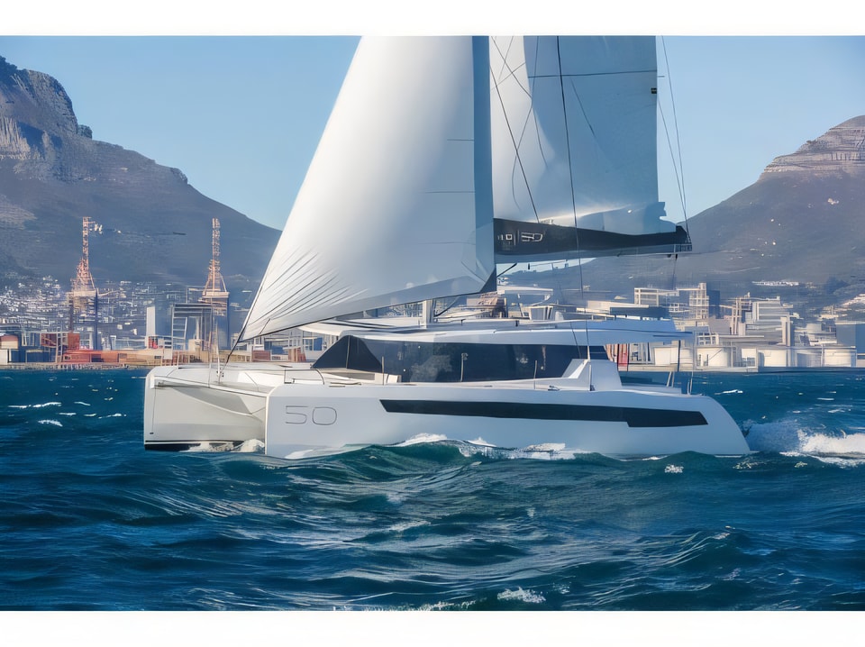 Exterior overview of Leopard 50 catamaran for charter from Kastela Gomilica Marina in the Sibenik sailing area Croatia