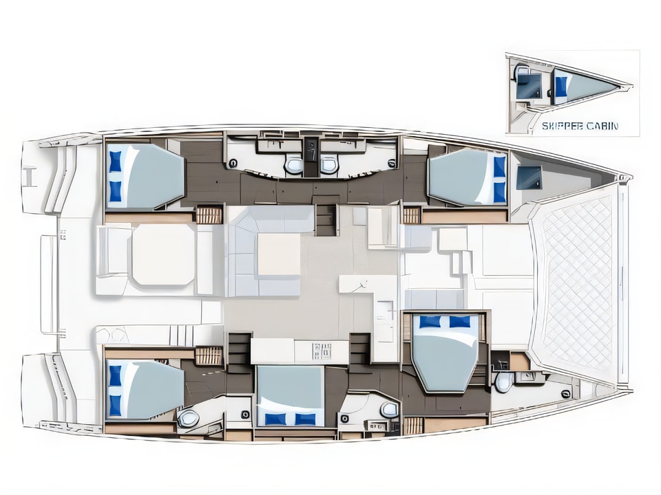 Layout of Leopard 50 catamaran with 5 cabins Croatia yacht charter