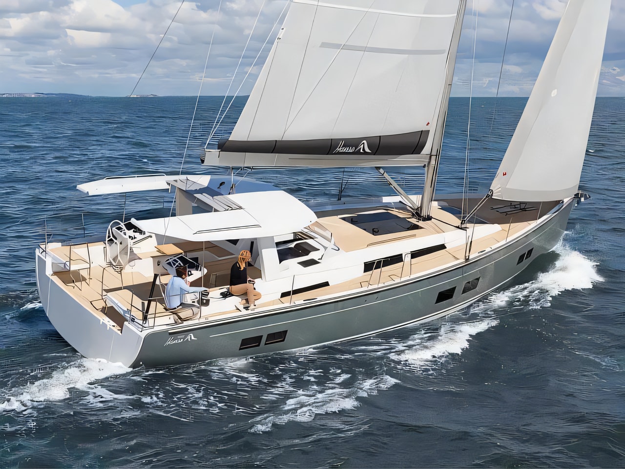 Exterior overview of Hanse 588 sail boat for charter from Rogoznica Marina Frapa in the Sibenik sailing area Croatia