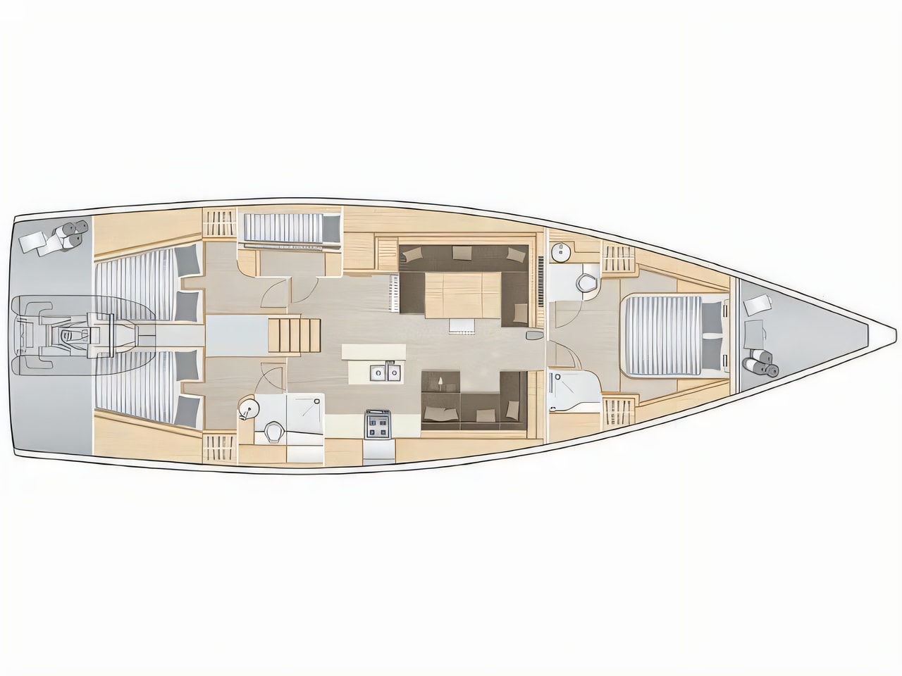 Interior of Hanse 588 sail boat with 3 cabins Croatia yacht charter